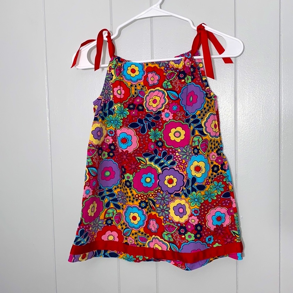 Hanna Andersson Girls Summer Floral Red Ribbon Strap Dress Size 100 (4)